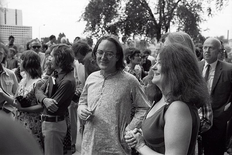 Joyce Wieland in the crowd at her show "True Patriot Love" at the National Gallery, Ottawa